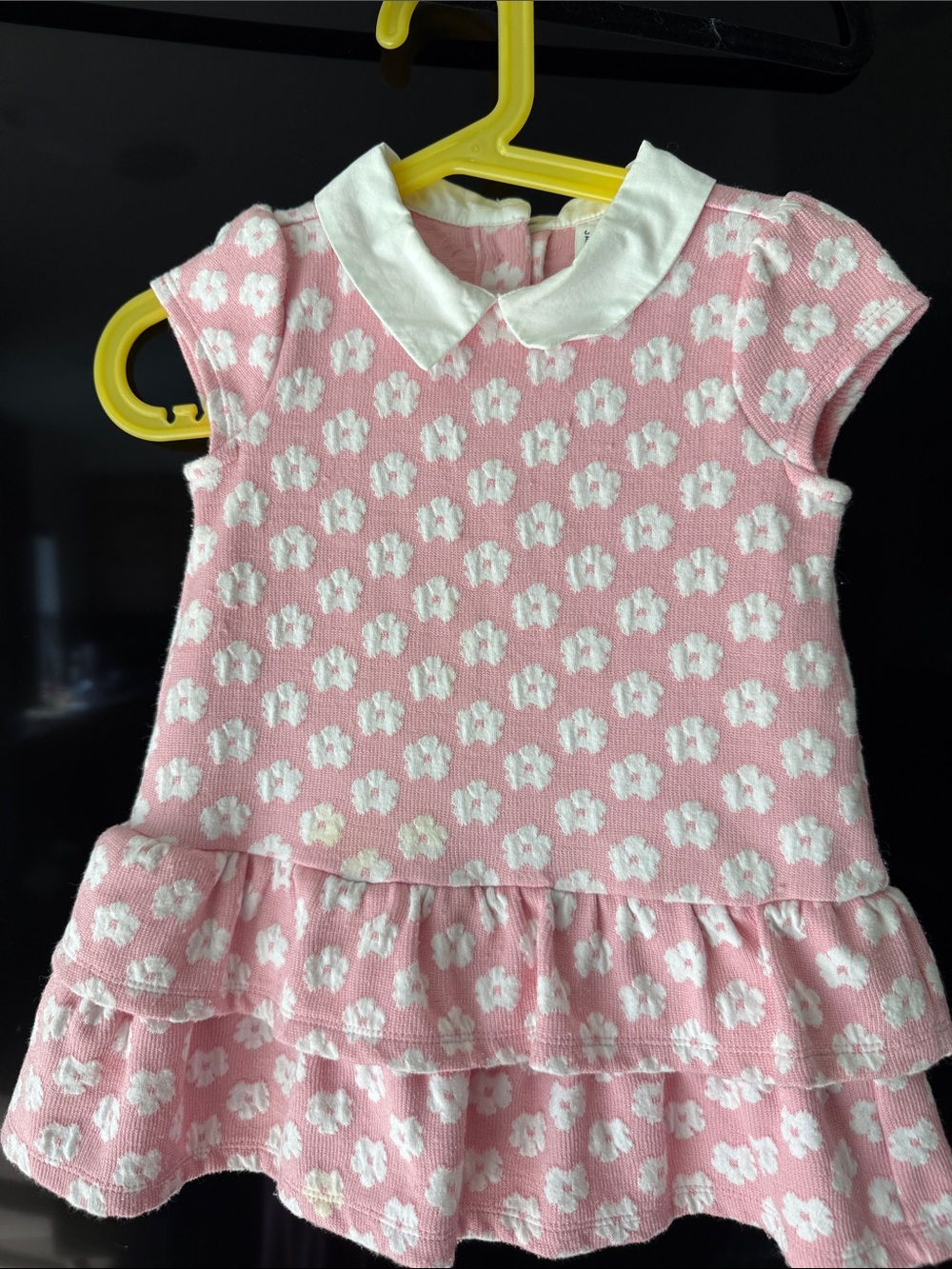 Janie and Jack Pink and White Floral Knit Dress with Peter Pan Collar